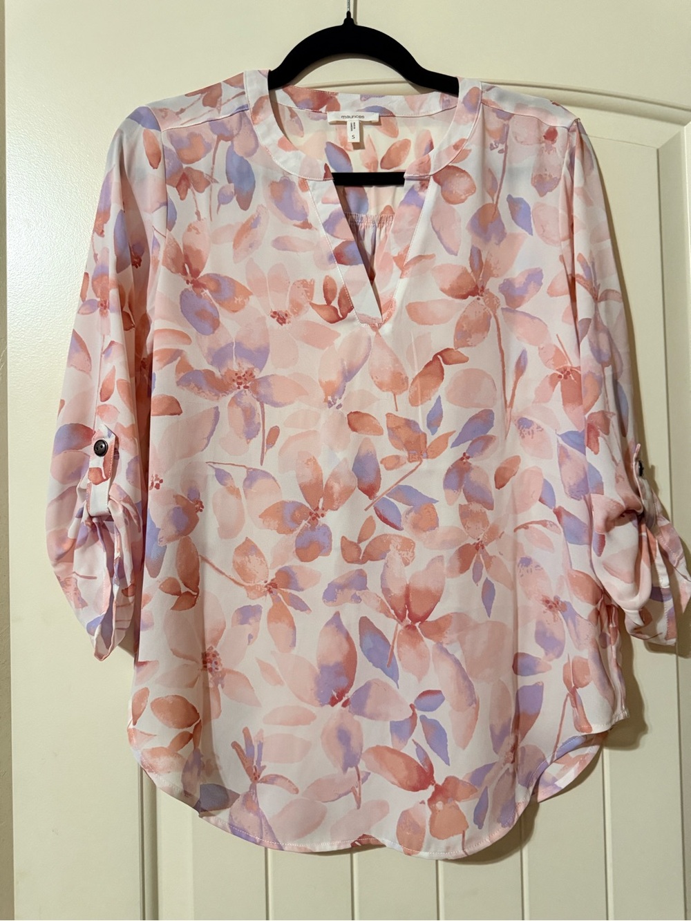 Maurices Floral Split V-Neck Blouse - Pink Lavender